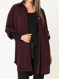 Chemise aubergine pour femme côtelée avec manche retroussable