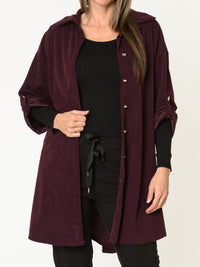 Chemise aubergine pour femme côtelée avec manche retroussable