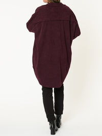 Chemise aubergine pour femme côtelée avec manche retroussable