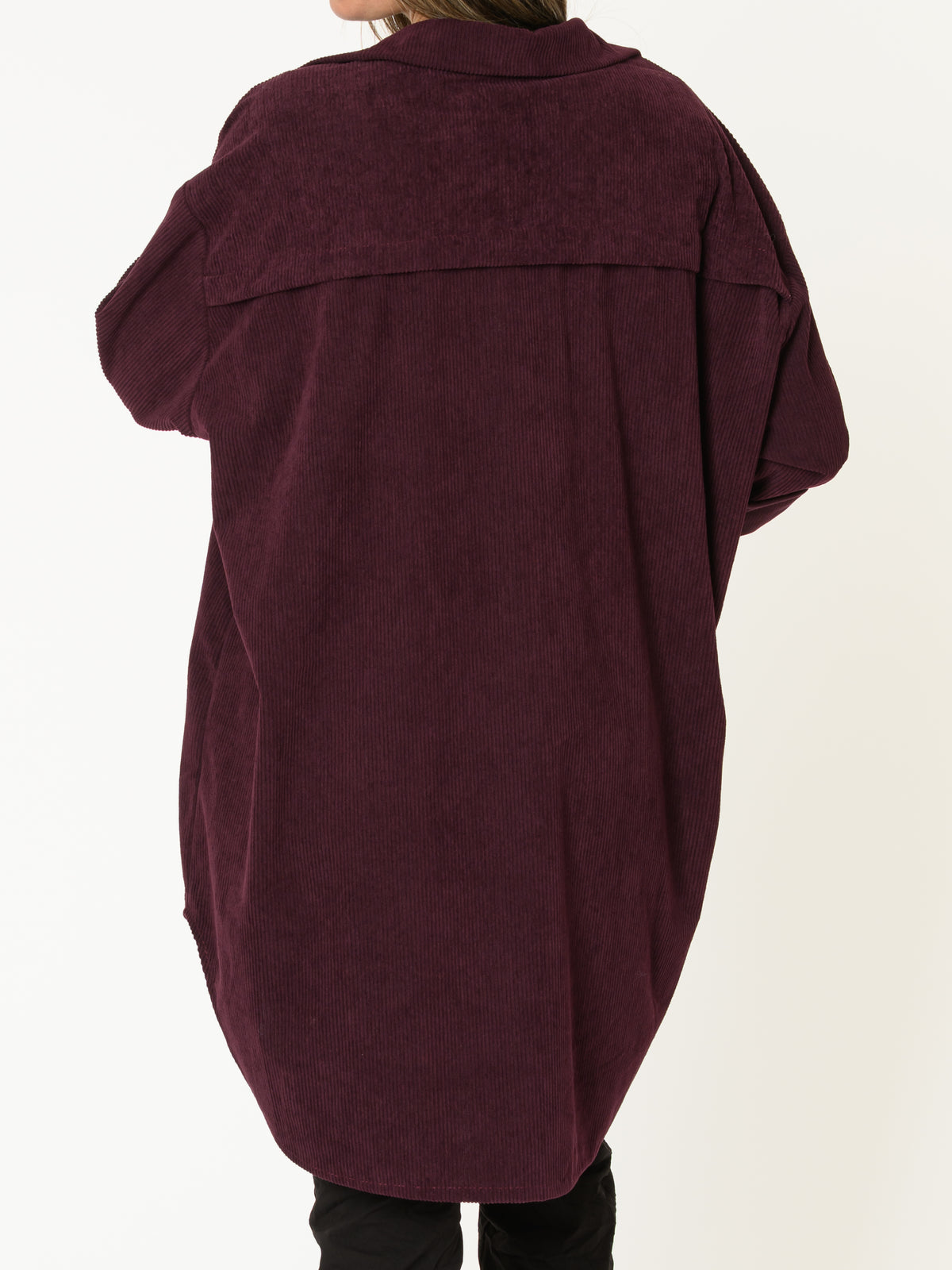 Chemise aubergine pour femme côtelée avec manche retroussable