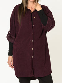 Chemise aubergine pour femme côtelée avec manche retroussable