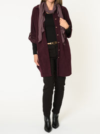 Chemise aubergine pour femme côtelée avec manche retroussable