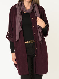 Chemise aubergine pour femme côtelée avec manche retroussable