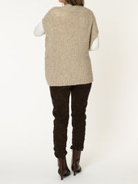 Chandail beige pour femme sans manche en tricot