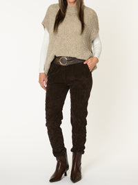 Chandail beige pour femme sans manche en tricot