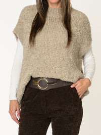 Chandail beige pour femme sans manche en tricot