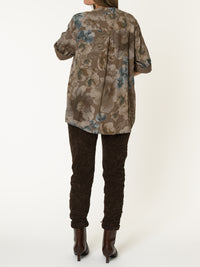 Blouse brune pour femme fleurie avec paillettes et poche