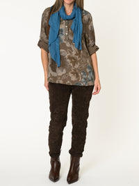 Blouse brune pour femme fleurie avec paillettes et poche