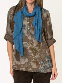 Blouse brune pour femme fleurie avec paillettes et poche