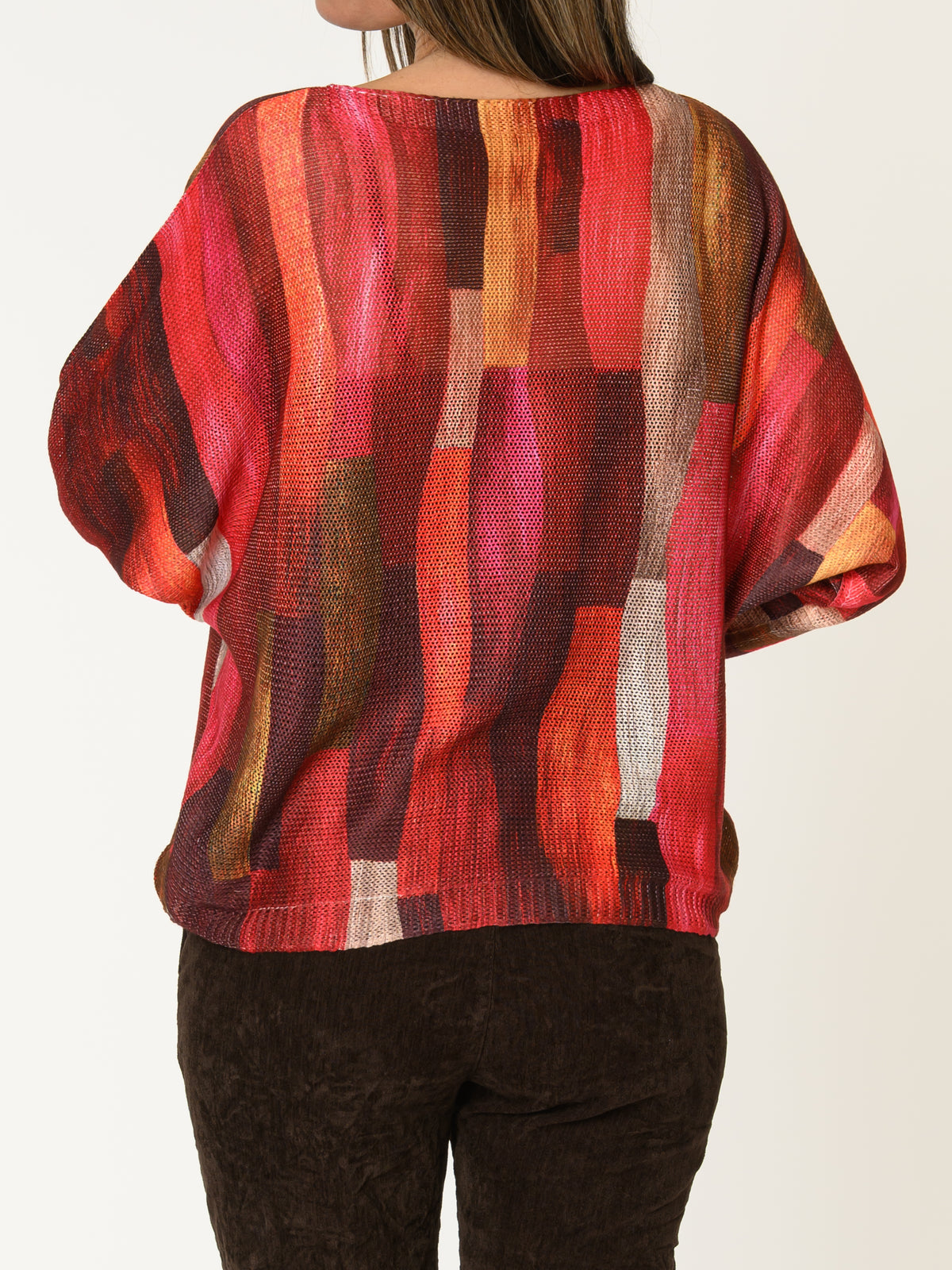Chandail multicolore pour femme rouge ample à col bateau