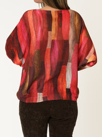 Chandail multicolore pour femme rouge ample à col bateau