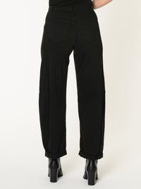 Jeans noir pour femme coupe baggy avec revers au bas