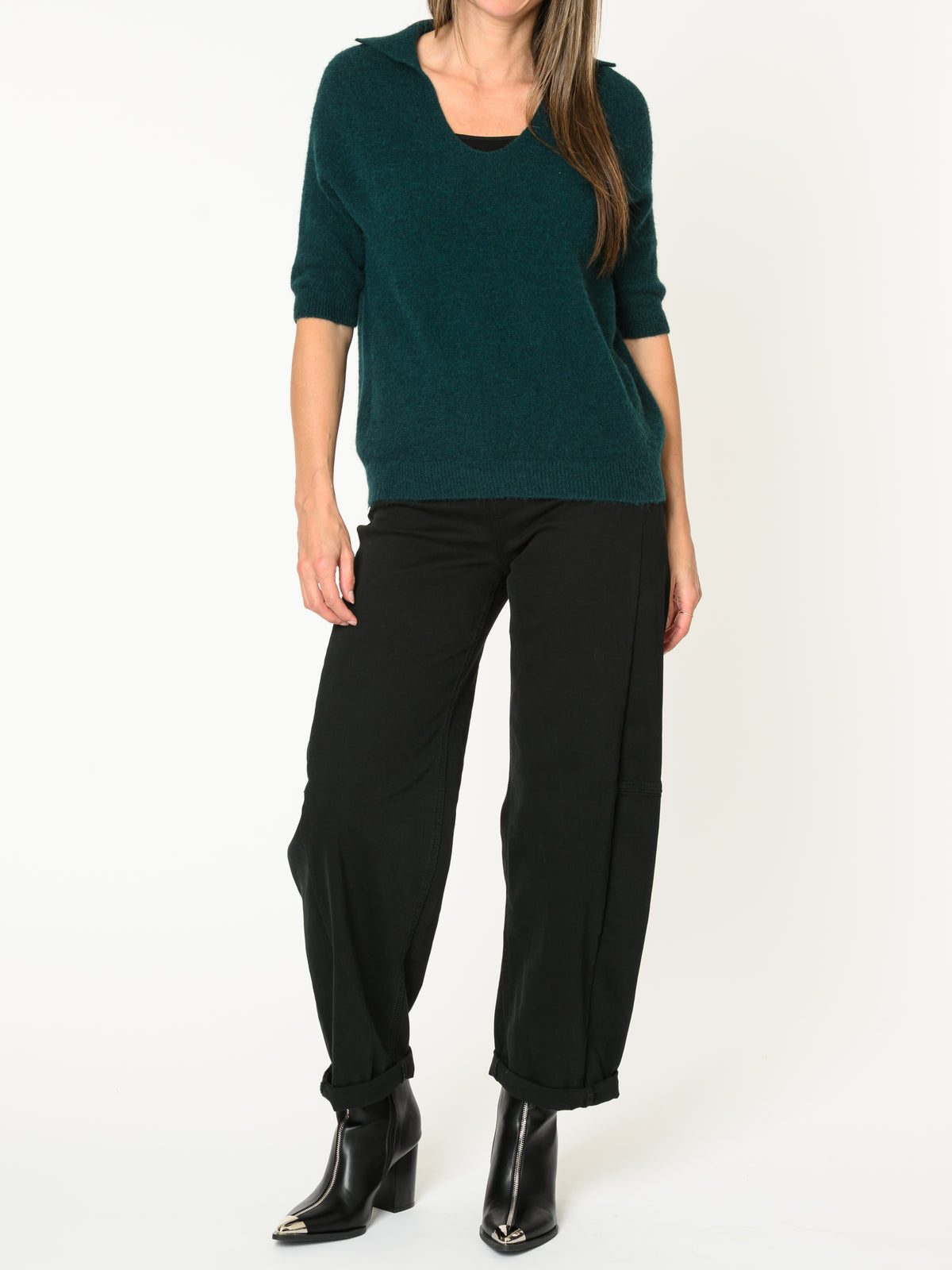 Chandail vert forêt pour femme en tricot à col marin