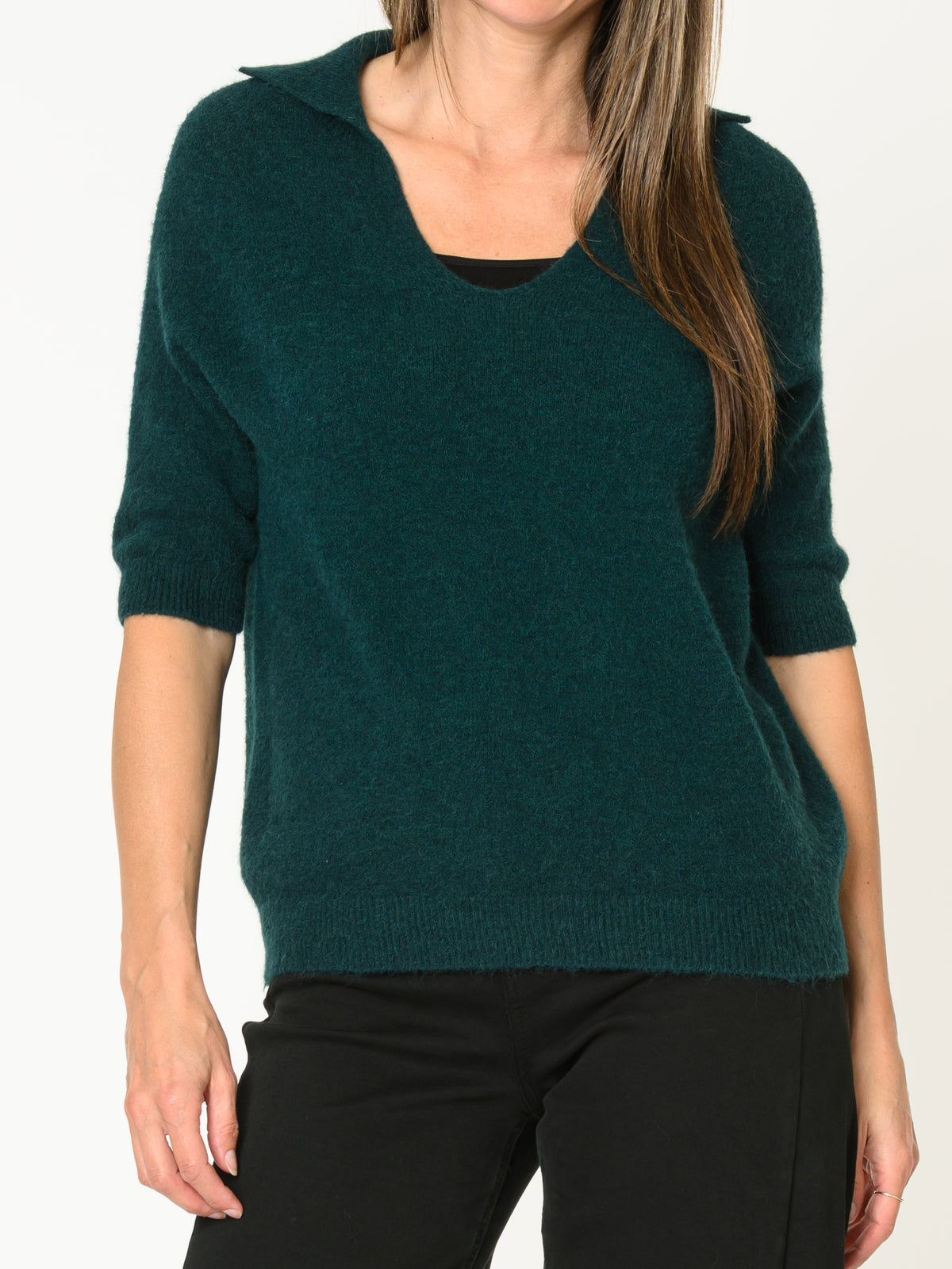 Chandail vert forêt pour femme en tricot à col marin