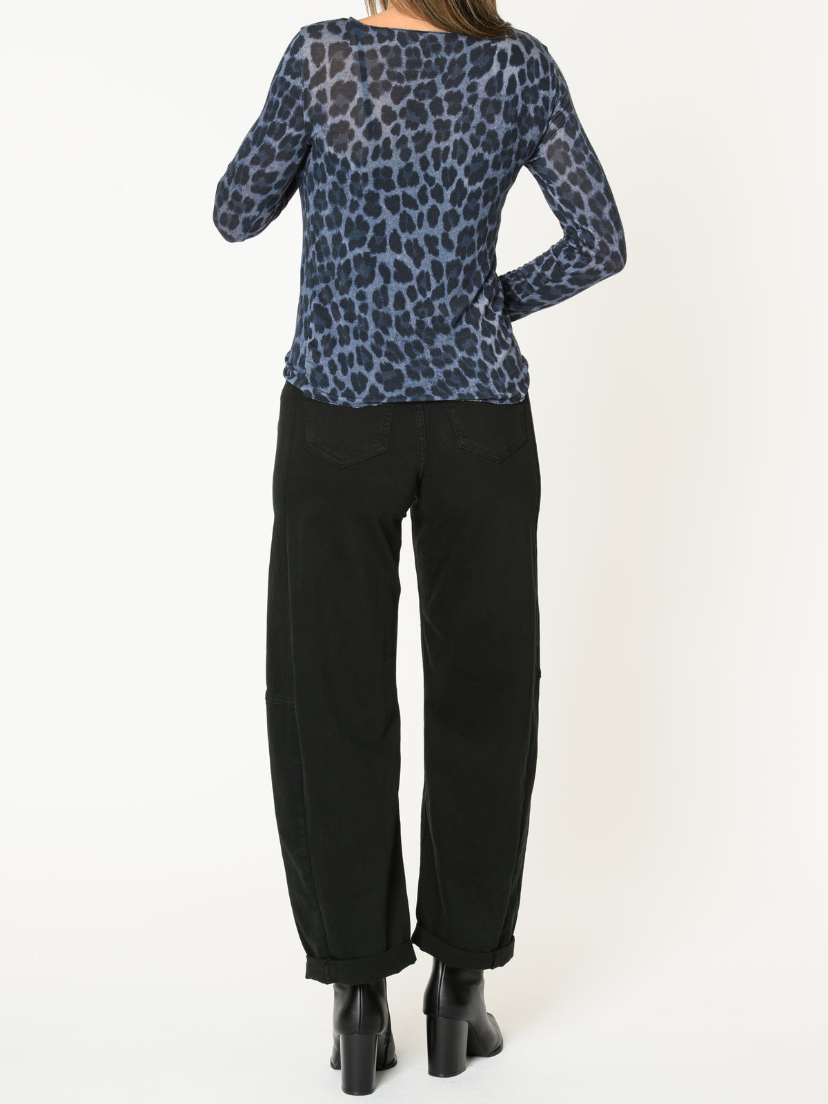 Chandail bleu pour femme à manche longue imprimé léopard