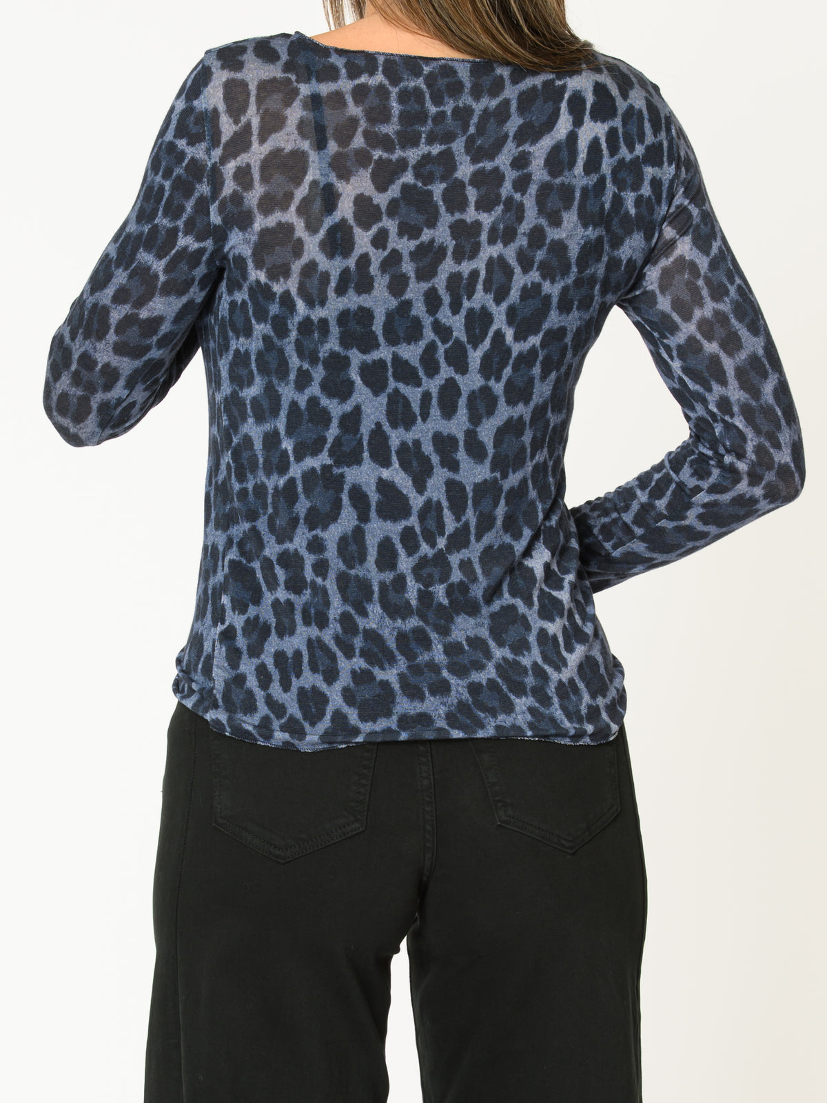 Chandail bleu pour femme à manche longue imprimé léopard
