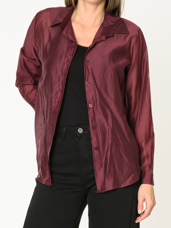 Chemise bourgogne pour femme en satin symétrique