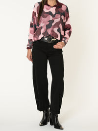 Chandail camouflage pour femme rose à manche chauve-souris