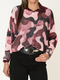 Chandail camouflage pour femme rose à manche chauve-souris