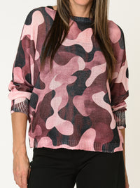 Chandail camouflage pour femme rose à manche chauve-souris
