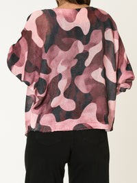 Chandail camouflage pour femme rose à manche chauve-souris