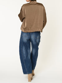Veste bomber pour femme taupe en satin avec cordon