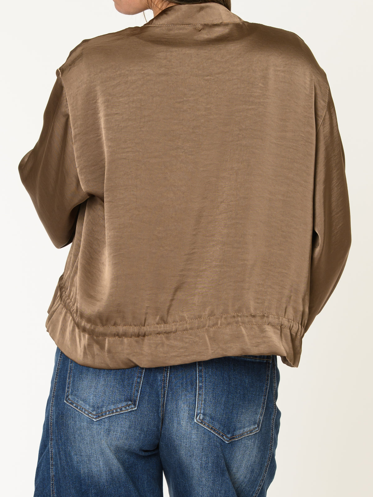 Veste bomber pour femme taupe en satin avec cordon