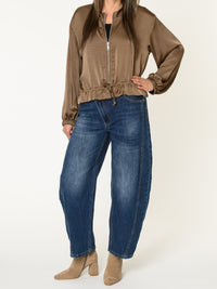 Veste bomber pour femme taupe en satin avec cordon