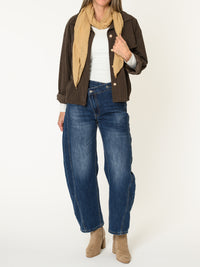 Veste brune pour femme côtelée style chemise avec poches