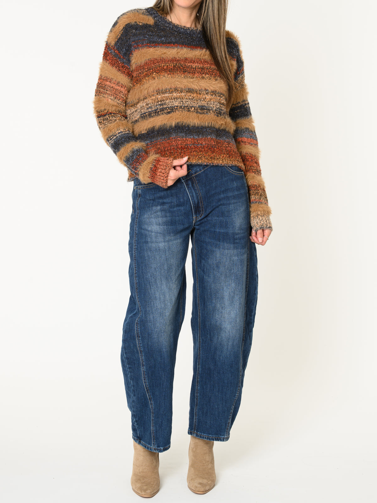 Chandail rayé pour femme multicolore en tricot doux