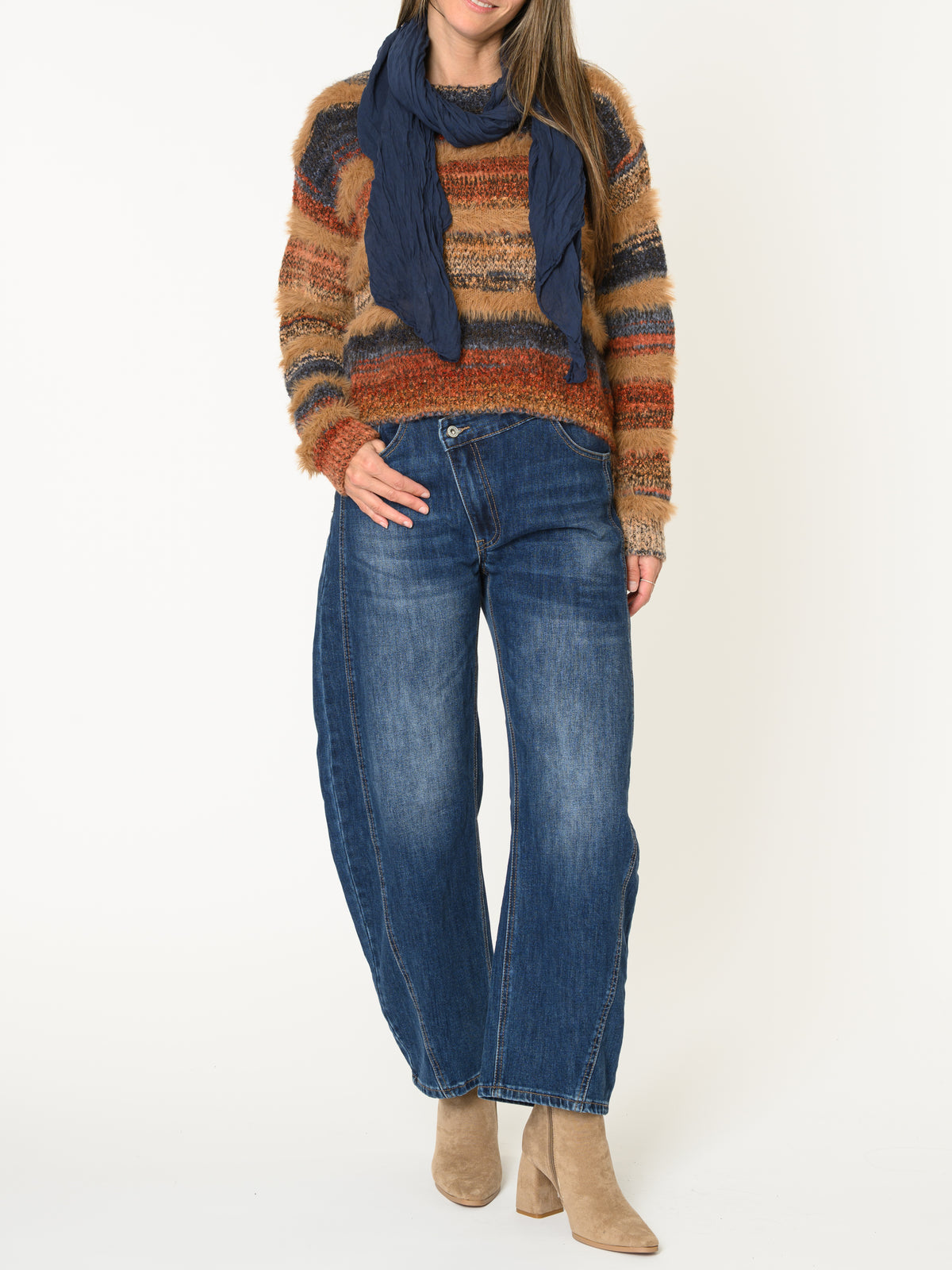 Chandail rayé pour femme multicolore en tricot doux