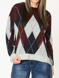 Chandail bourgogne pour femme à motif losanges en tricot
