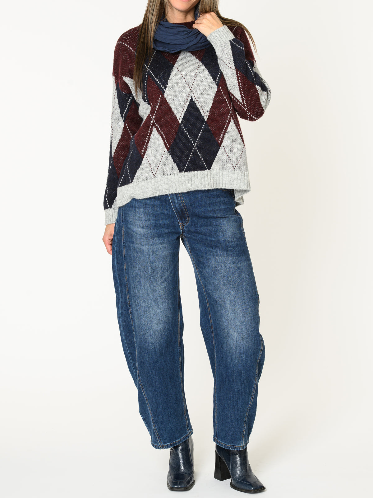 Chandail bourgogne pour femme à motif losanges en tricot