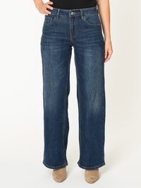 Jeans bleu foncé pour femme palazzo à taille haute