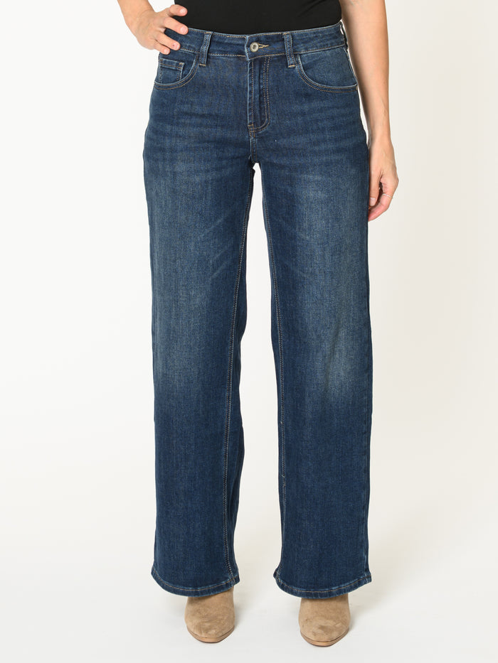 Jeans bleu foncé pour femme palazzo à taille haute