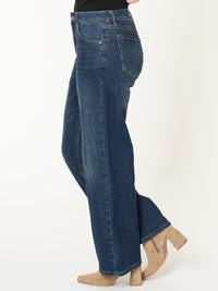 Jeans bleu foncé pour femme palazzo à taille haute