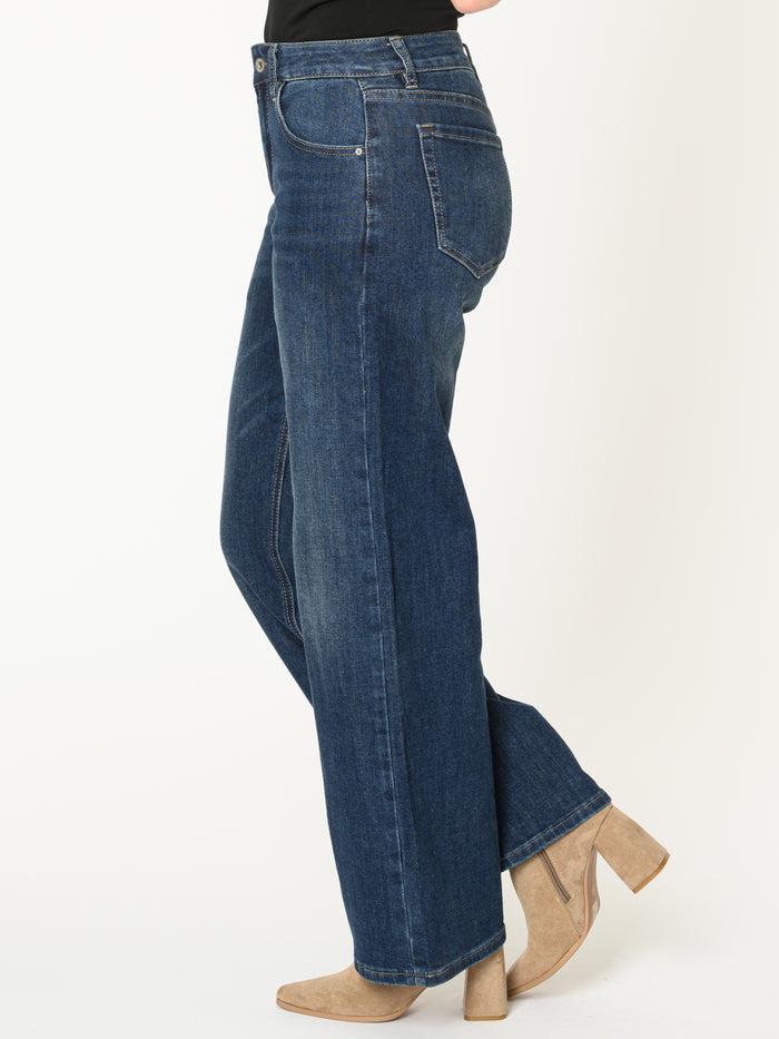 Jeans bleu foncé pour femme palazzo à taille haute