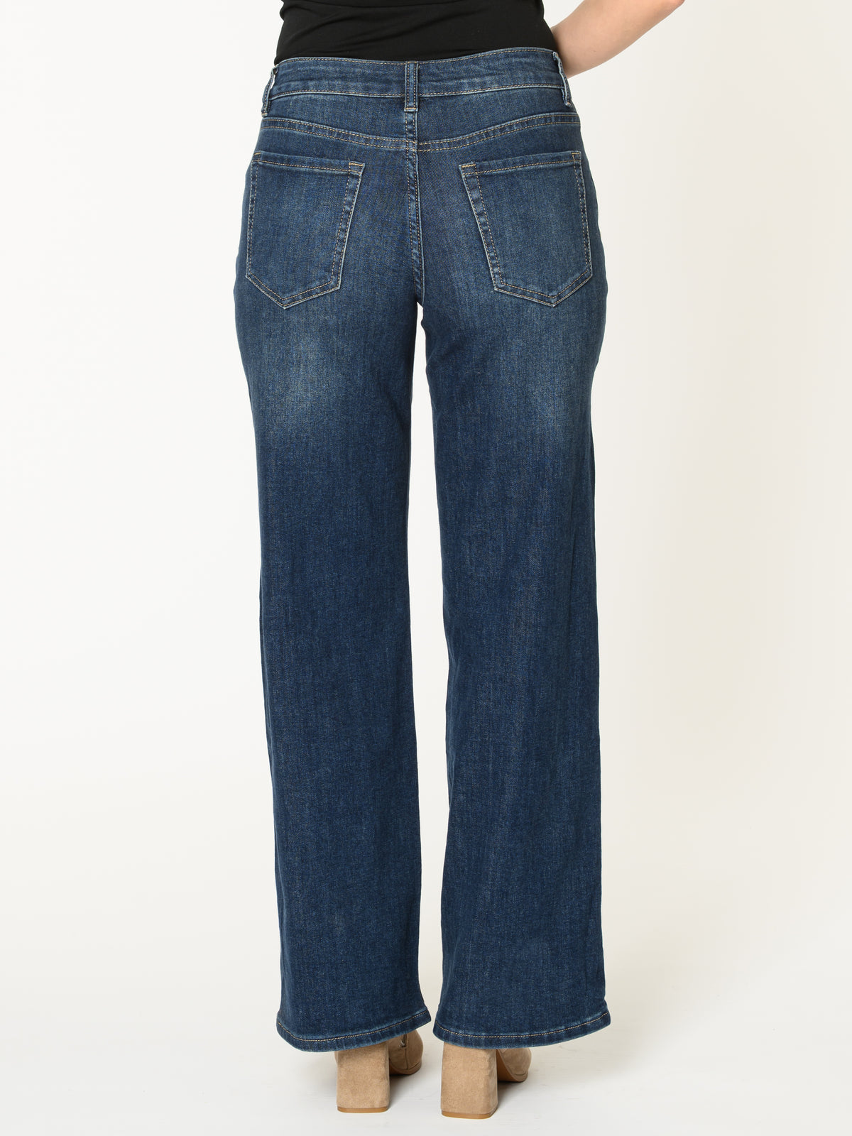 Jeans bleu foncé pour femme palazzo à taille haute