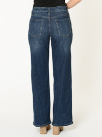 Jeans bleu foncé pour femme palazzo à taille haute