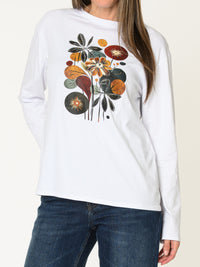 Chandail blanc pour femme à manche longue imprimé floral