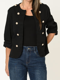 Veste noire pour femme structurée avec boutons perlés