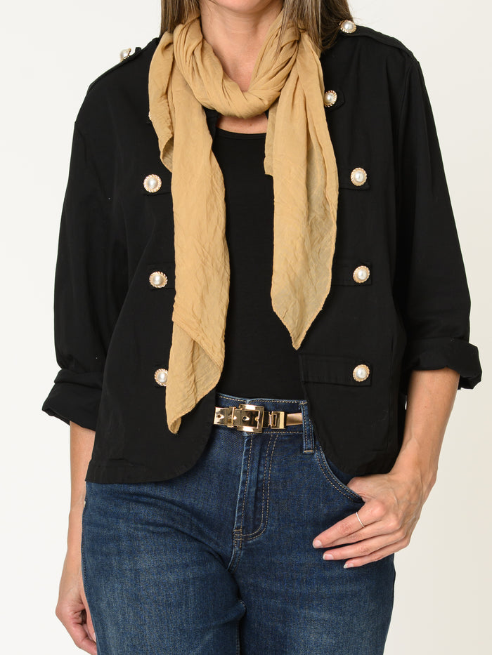 Veste noire pour femme structurée avec boutons perlés