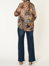 Chemise brune pour femme en mousseline à imprimé paisley fleuri
