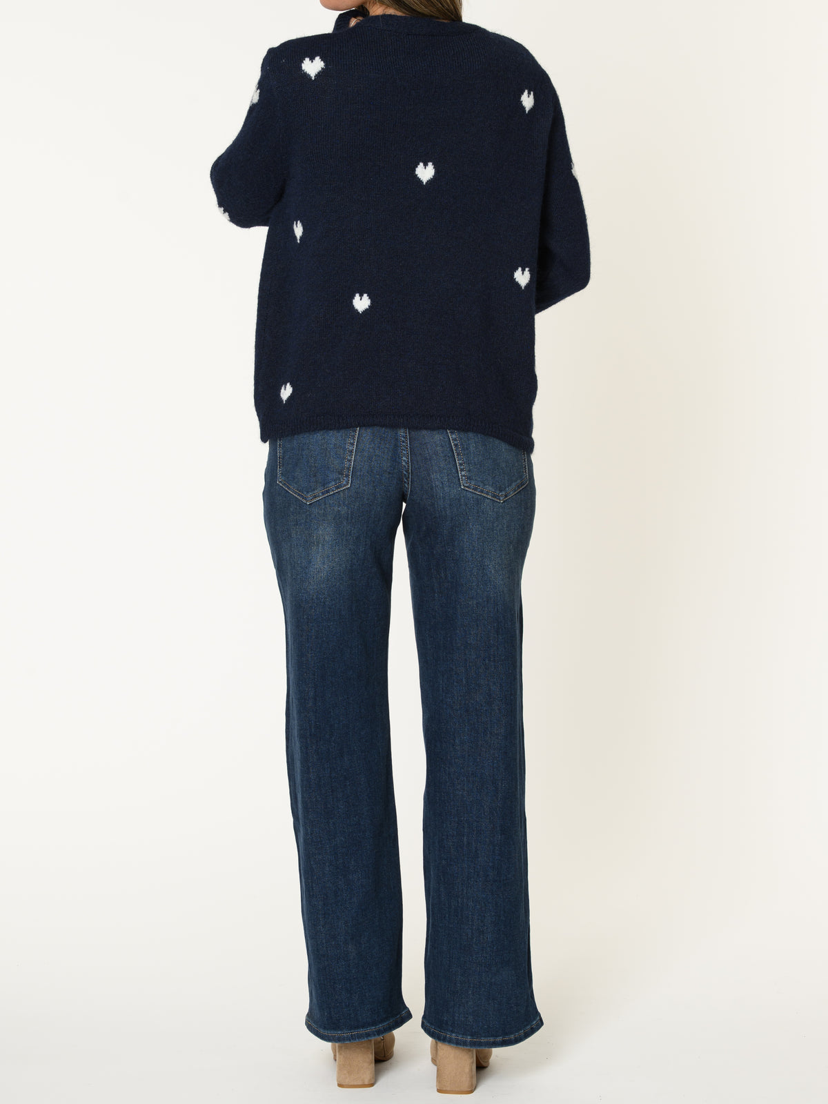 Cardigan marine pour femme à motif de coeurs blancs