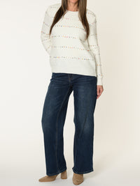 Chandail crème pour femme en tricot à pois multicolores