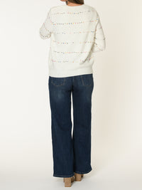 Chandail crème pour femme en tricot à pois multicolores