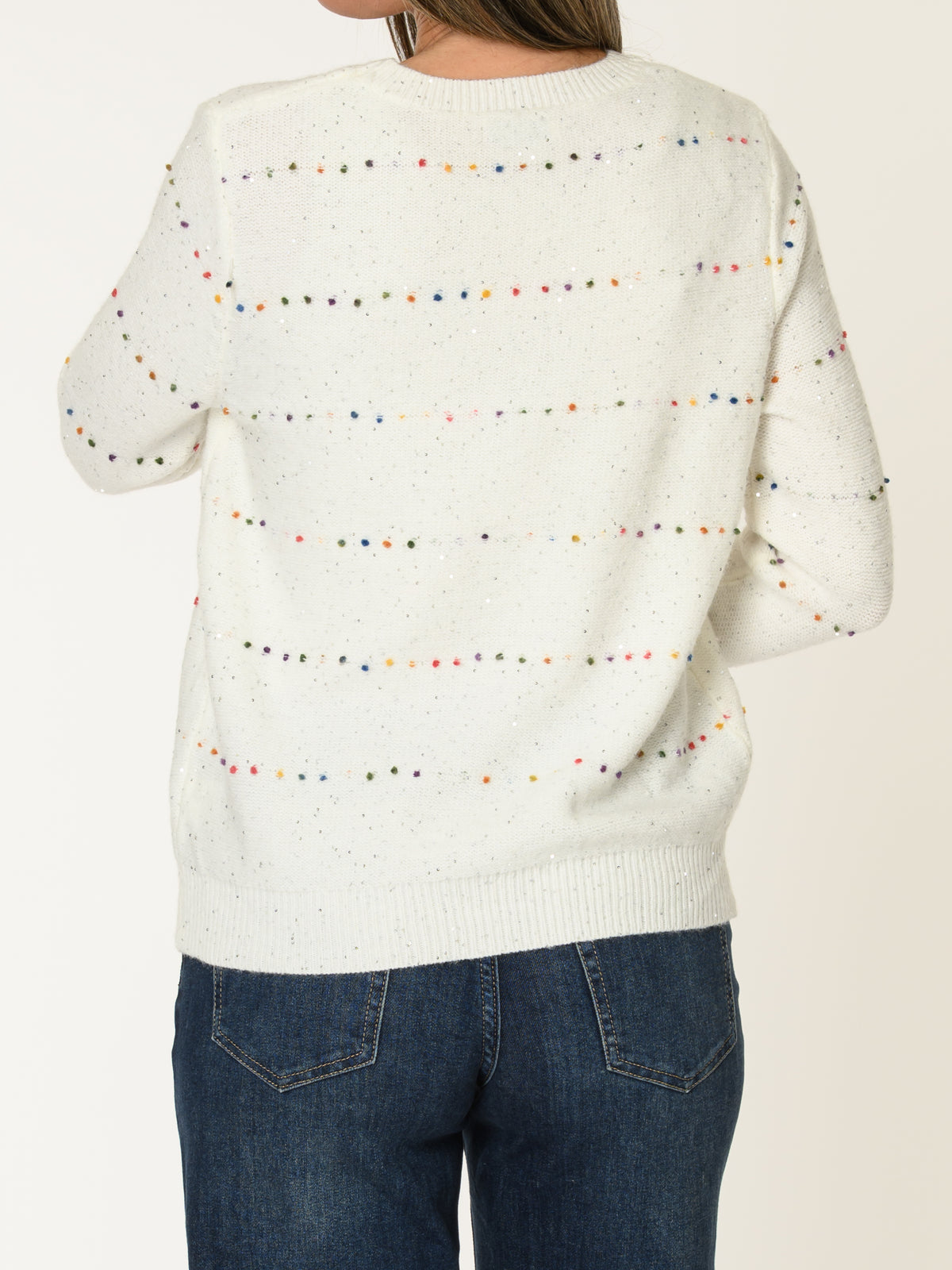 Chandail crème pour femme en tricot à pois multicolores