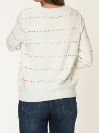 Chandail crème pour femme en tricot à pois multicolores