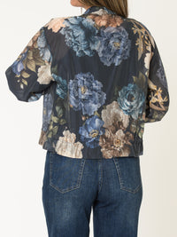 Veste bomber pour femme marine fleurie avec cordon au bas