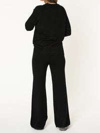 Chandail noir pour femme en tricot torsadé à col rond